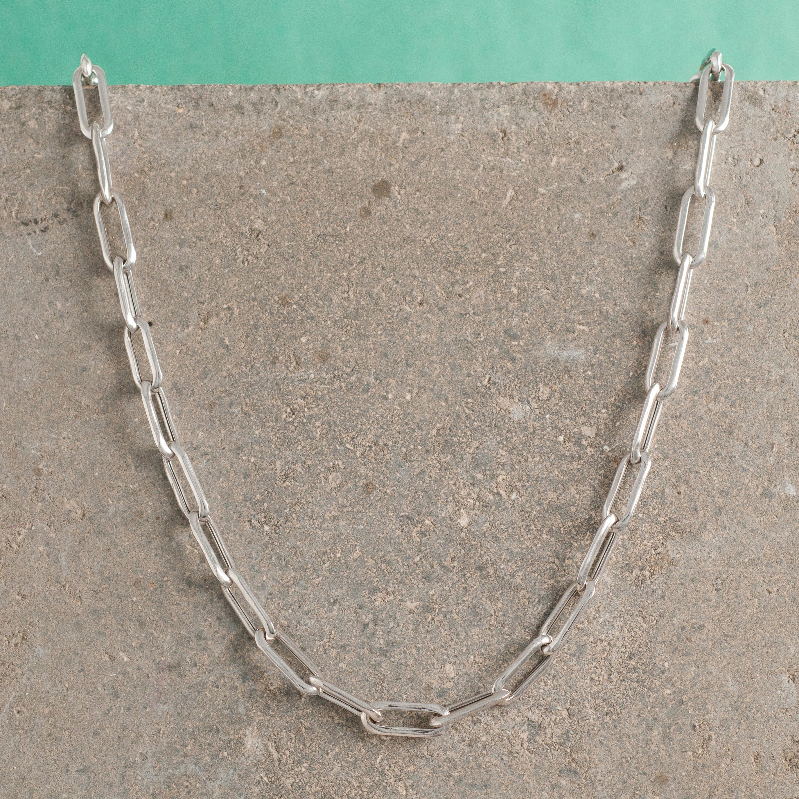 SILVER LONG LINK CHAIN NECKLACE