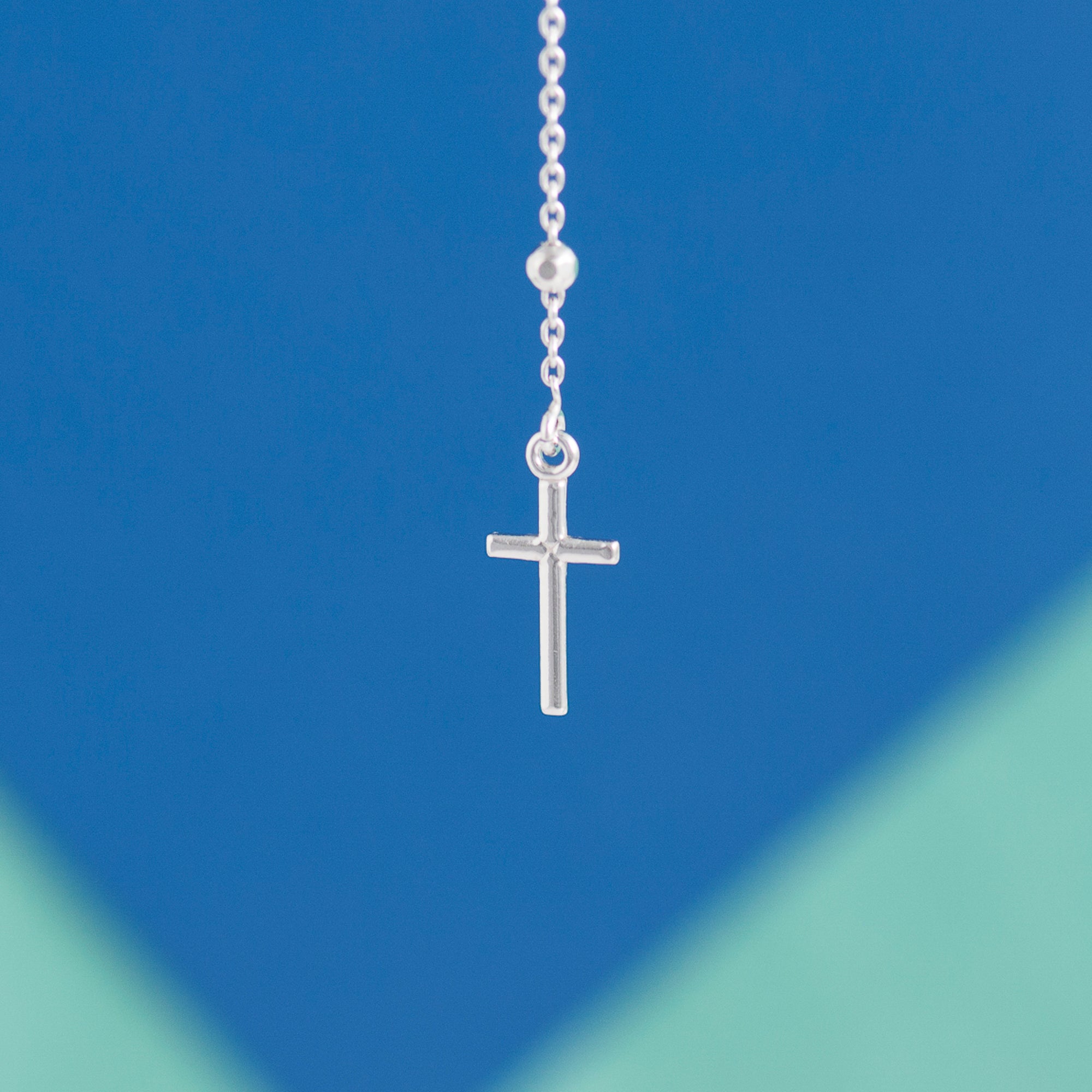 SILVER ROSARY LARIAT NECKLACE