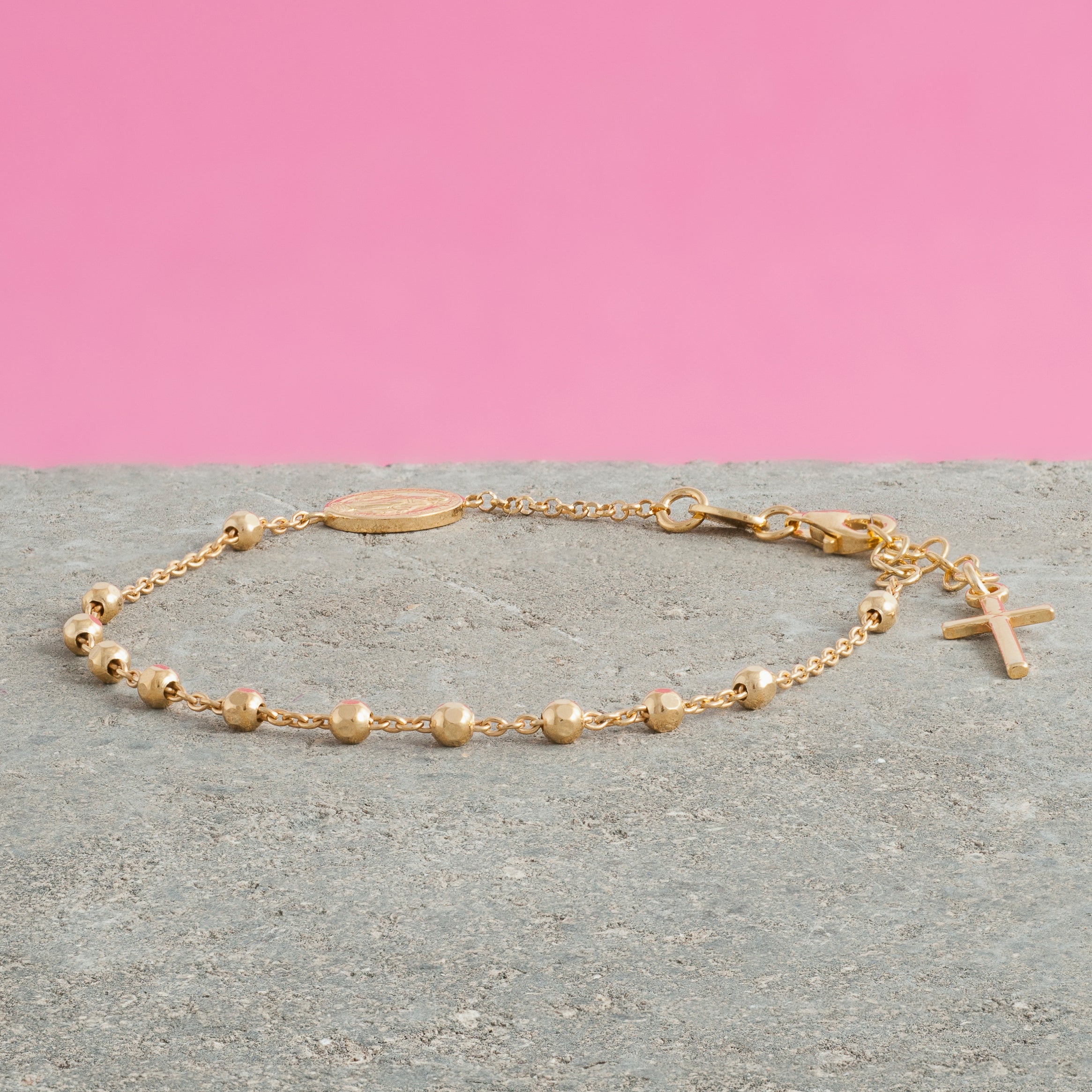 GOLD ROSARY BEAD BRACELET